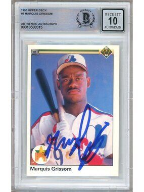 Marquis Grissom Signed 1990 Upper Deck #9 RC Montreal Expos BAS Slab BGS Auto 10